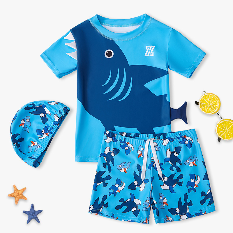 儿童泳衣男童2023新款中大童分体防晒泳装男孩游泳衣温泉速干水装