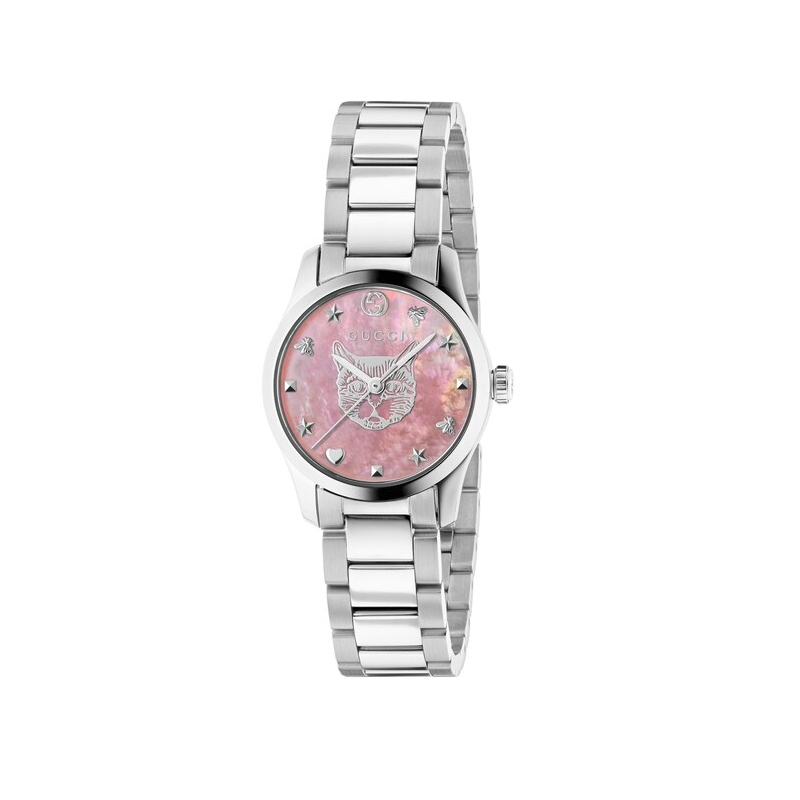 【小舅逛米国】GUCCI古驰Timeless系列粉色猫头27MM腕表YA1265013