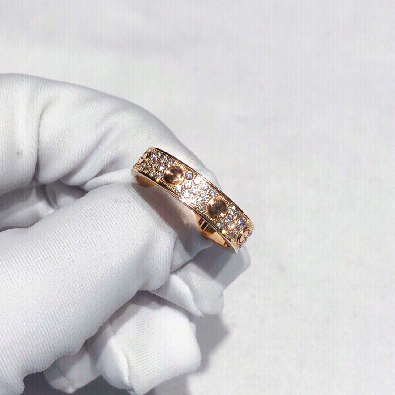 99新 Cartier/卡地亚 玫瑰金满钻满天星love戒指，中宽版56码