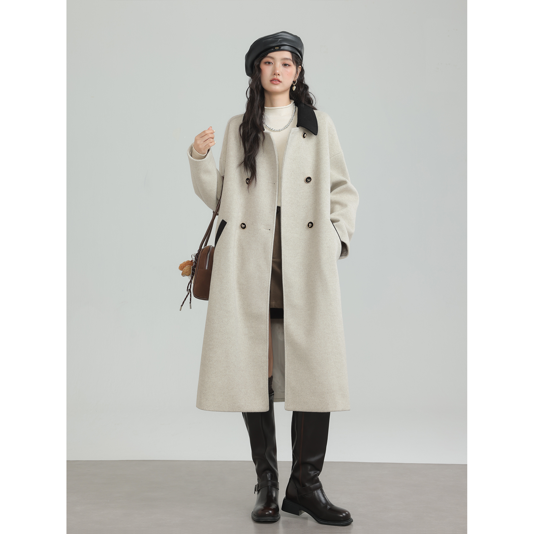 爱蔷薇胖mm大码长款毛呢外套女2024新款深秋秋冬呢子大衣GT74826