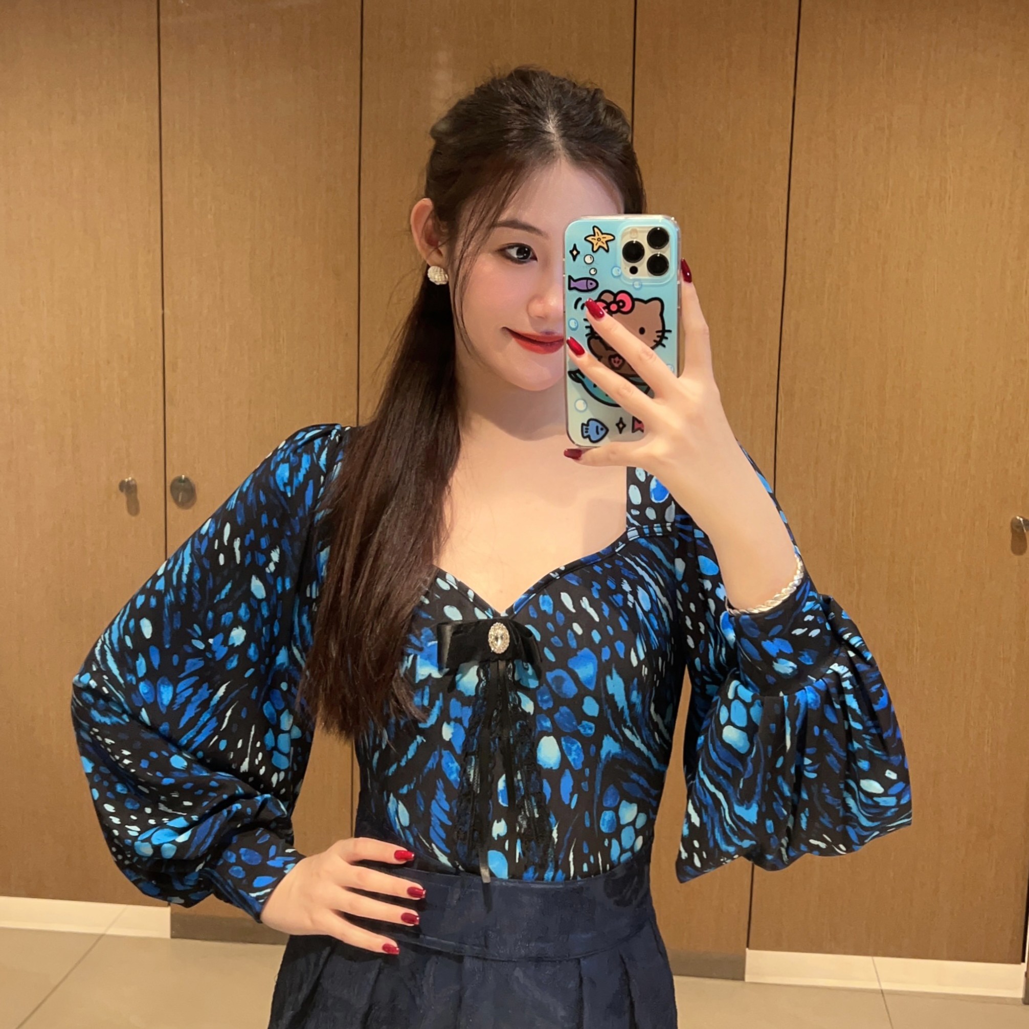 【WIN舞服定制】蓝水晶上衣—摩登舞服新款时尚圆领露背摩登上衣