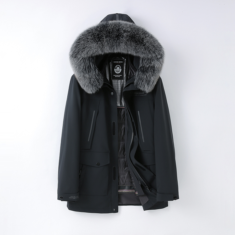 海宁派克服男款休闲中长款2023冬季新款兔毛内胆皮毛一体皮草外套