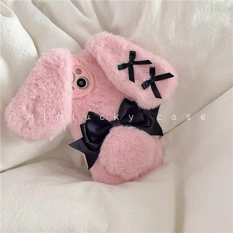 秋冬超甜蝴蝶结兔耳朵iphone16promax适用苹果15手机壳14卡通毛绒