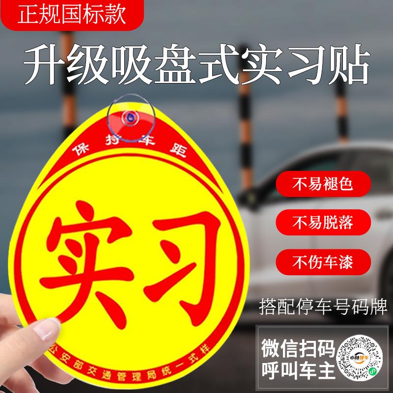 汽车实习贴女司机新手上路吸盘式车辆超大号实刁车标志反光车贴纸
