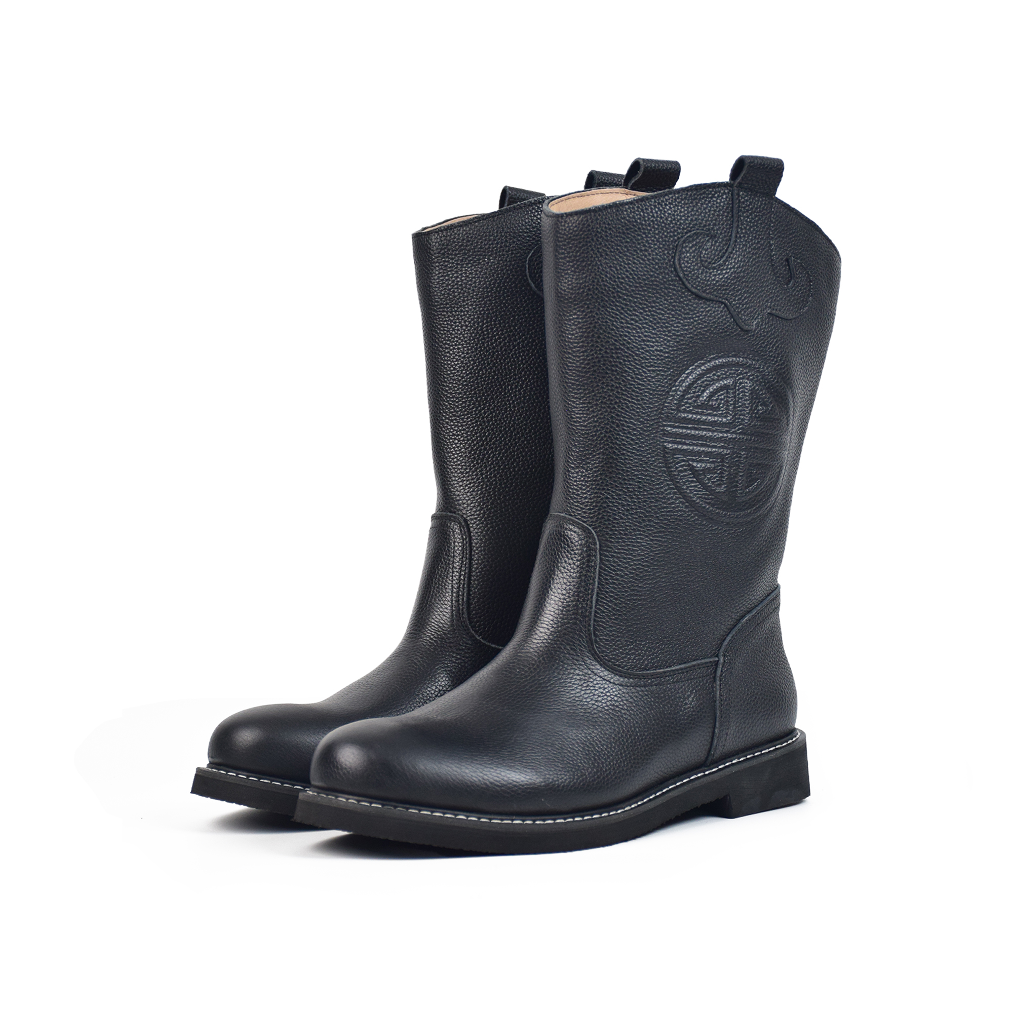 HAIRITAI/海日太【牛鼻子】经典头层牛皮压花圆头中筒男靴蒙古靴