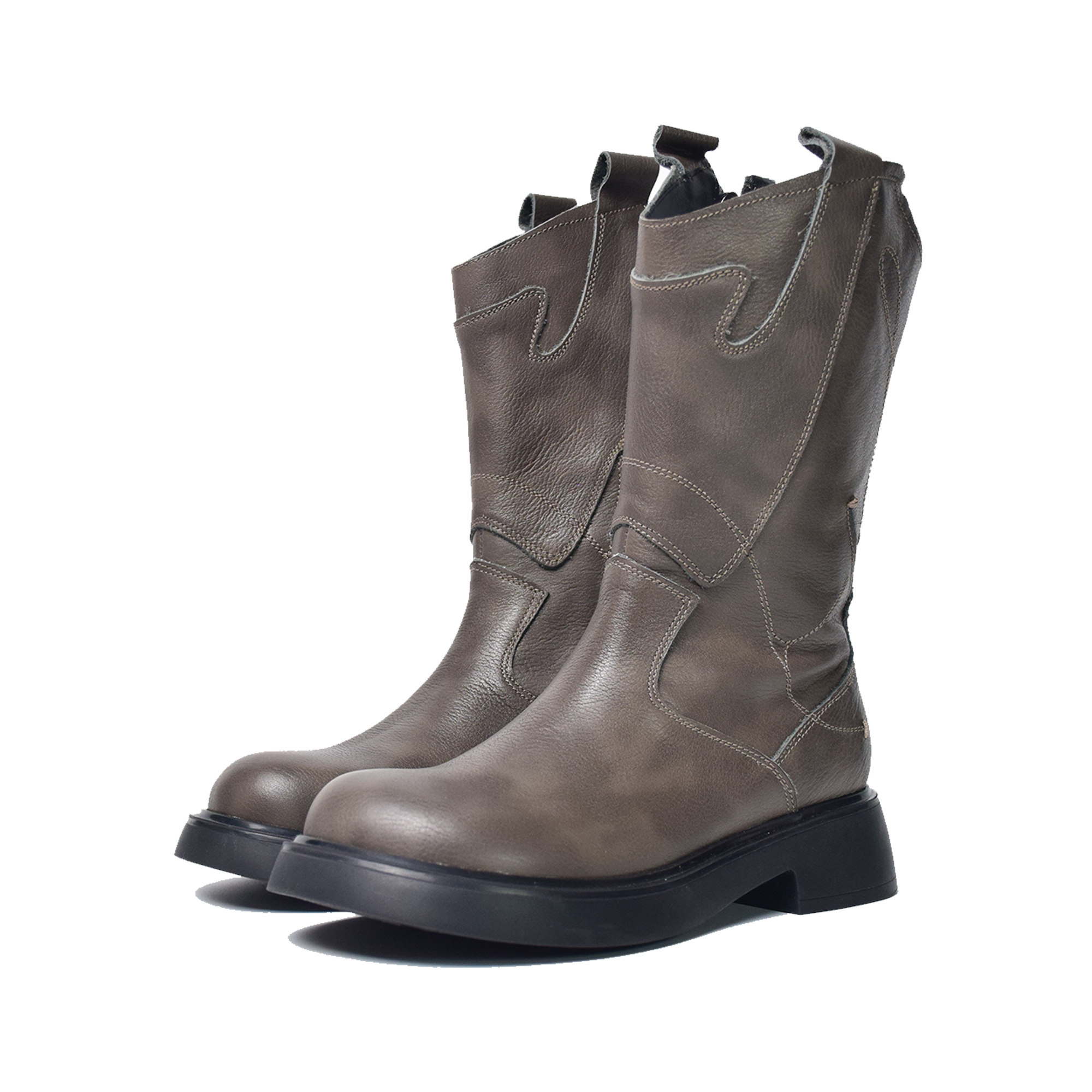 【单款】民族风拼接设计感厚底软底圆头休闲女靴6769-30