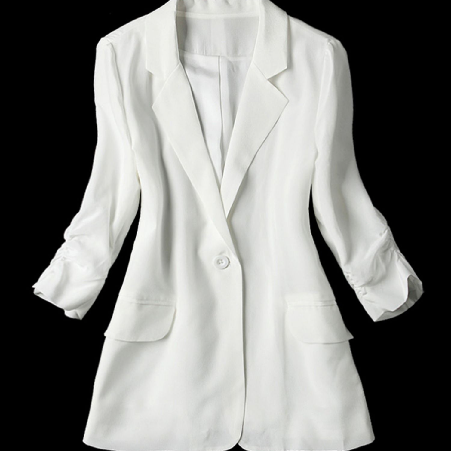 真丝西装外套女重磅双绉珠光2024年高端白七分袖桑蚕丝小西服