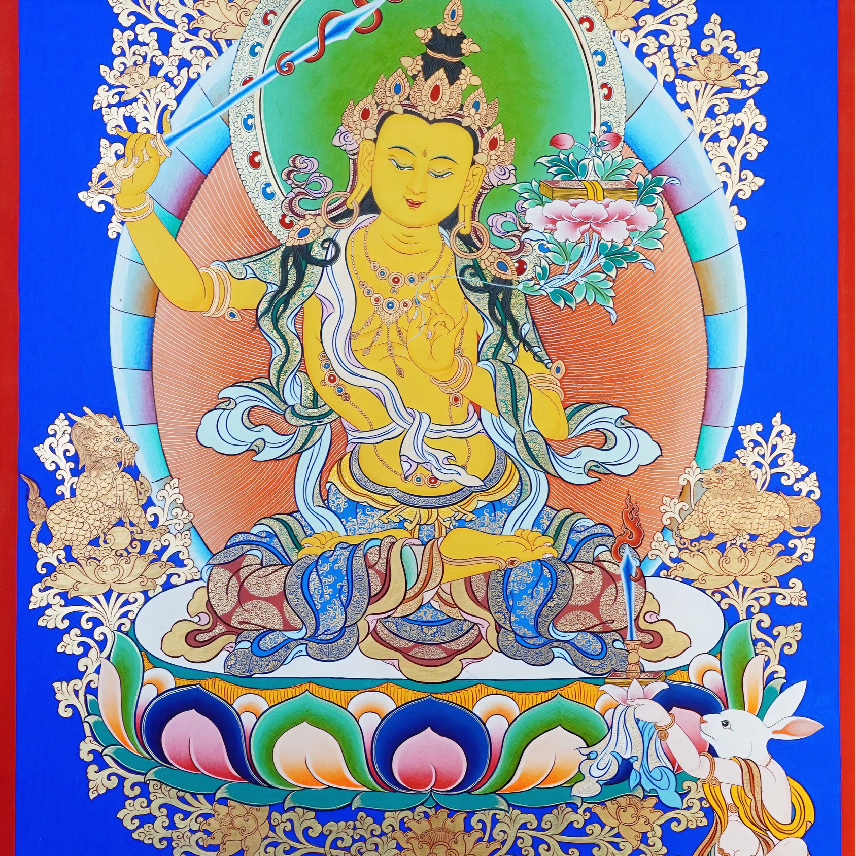 文殊-热贡纯手绘矿料精工唐卡