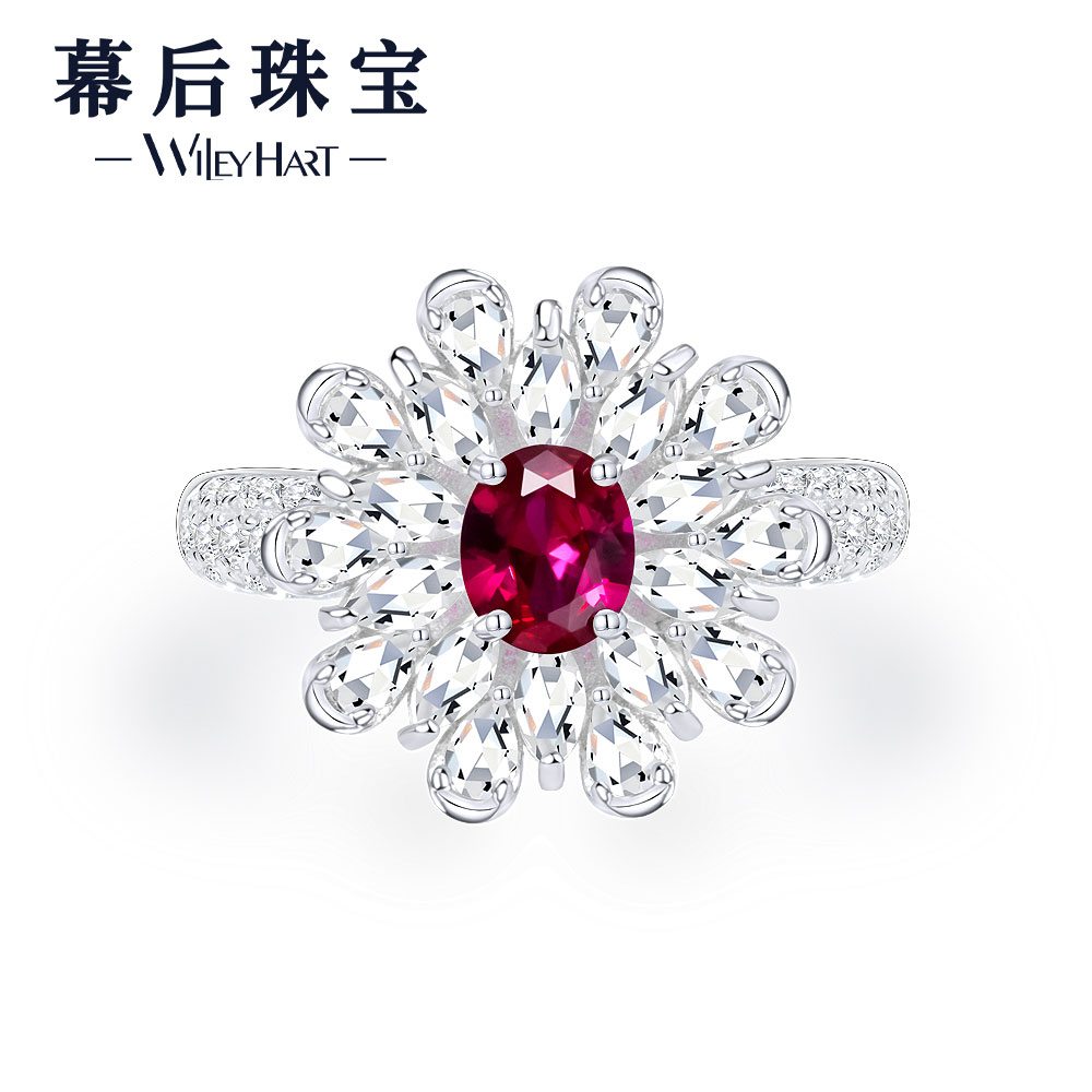 R3053【大丽花】镶嵌培育红宝石鸽血红色轻奢花花戒指4-12#