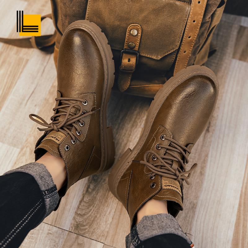 着邻马丁靴男款2024新款秋季休闲百搭皮靴冬季男士复古厚底工装机