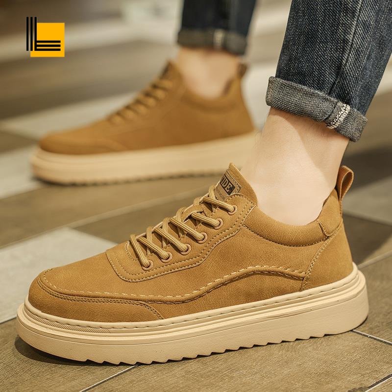 春季男鞋2024新款运动休闲皮鞋男士高端厚底工作板鞋英伦百搭潮鞋