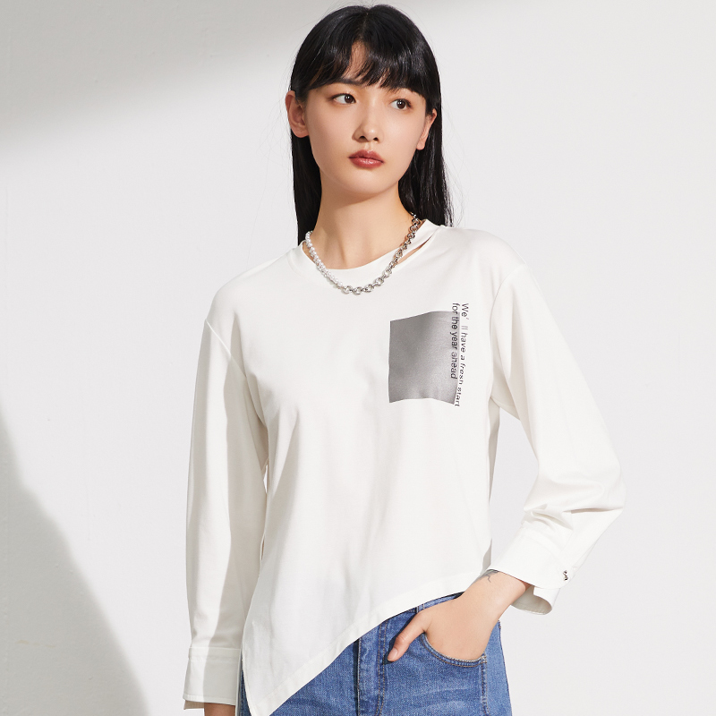 【小余专属】圆领长袖T恤女百搭简约休闲上衣141T5127