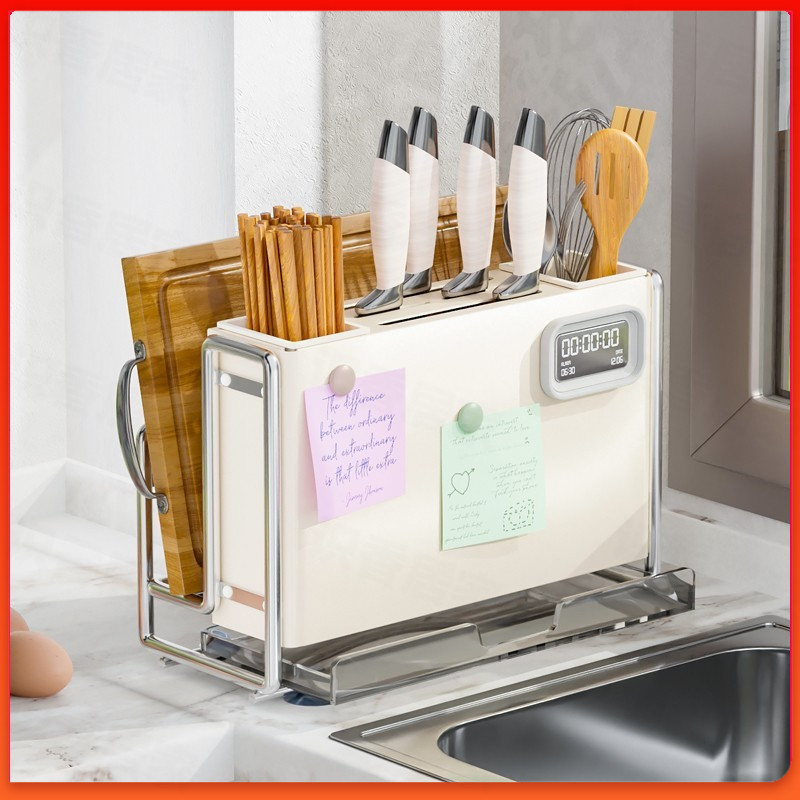 ins风厨房刀架砧板置物架家用多功能菜板刀具锅盖筷子一体收纳盒