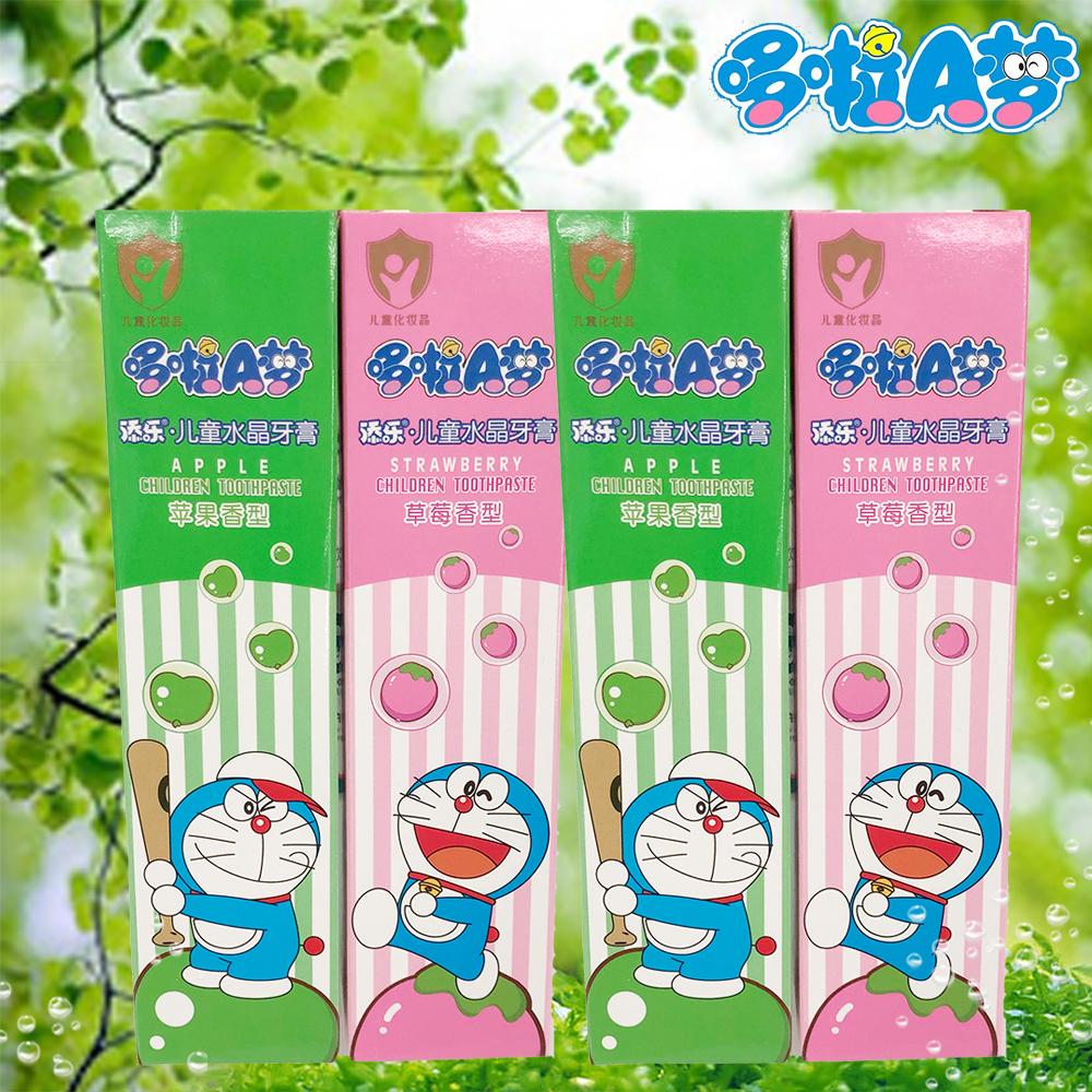 哆啦A梦添乐儿童草莓苹果香型水晶牙膏宝宝儿童学生专用牙膏