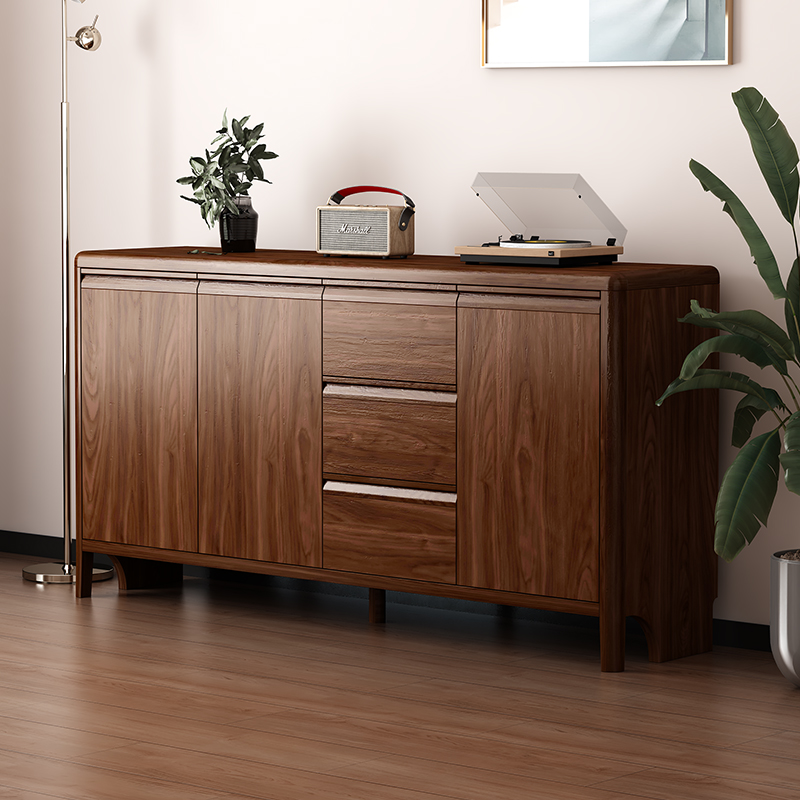 实木餐边柜靠墙一体新中式储物柜客厅厨房家用收纳柜中古风茶水柜