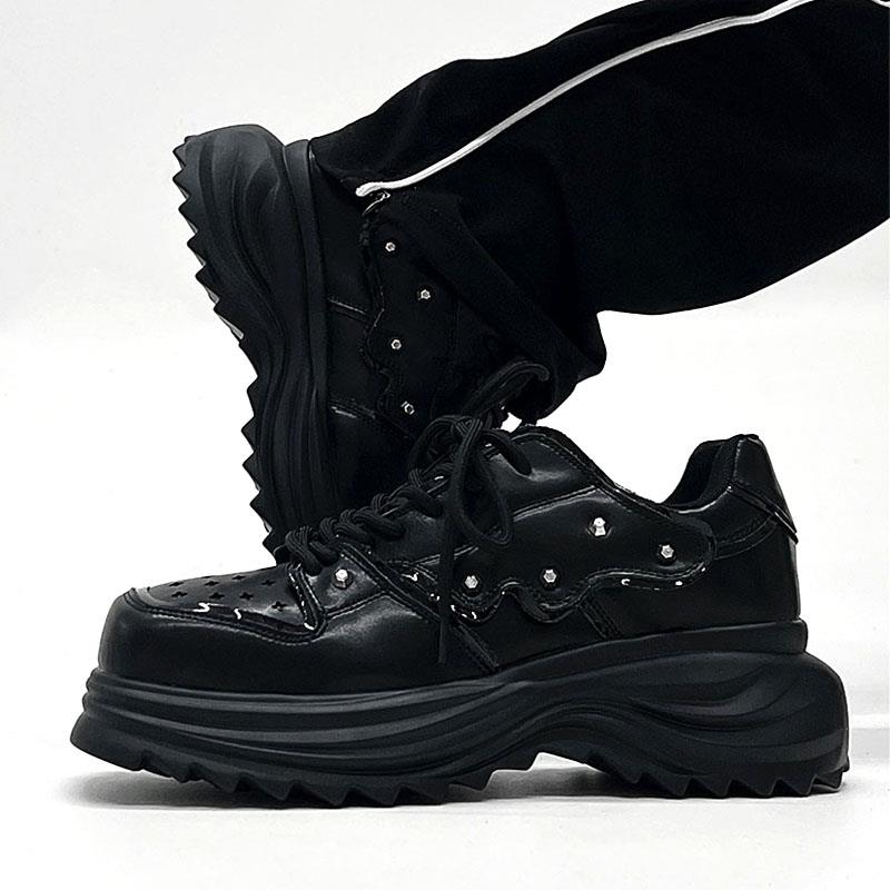 高级感德比鞋男潮黑色ins老爹鞋真皮小众朋克方头皮鞋厚底松糕鞋1