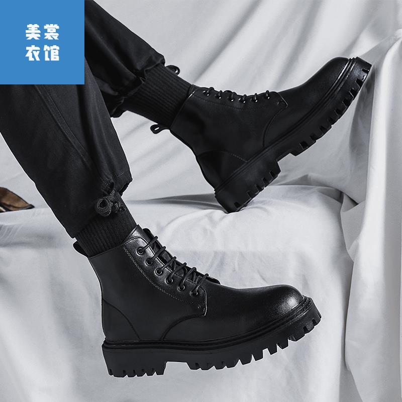 马丁靴男士英伦风高帮靴子真皮新款中帮皮鞋黑色工装切尔西短靴子