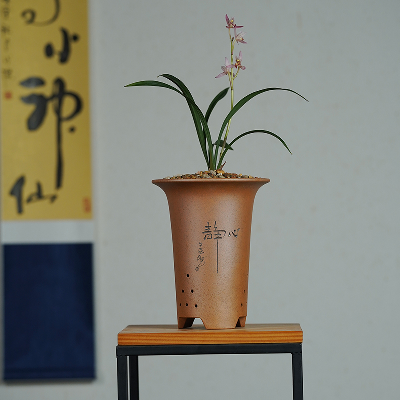 玖紫轩秦夕洪紫砂盆景花盆段泥柴烧出汗泥透气建兰春兰植物桌面盆