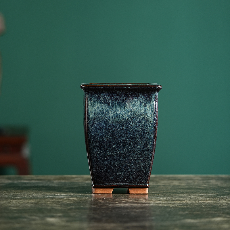 玖紫轩束腰云足紫砂花盆古铜泥精品君子兰花植物盆景老桩古典桌面