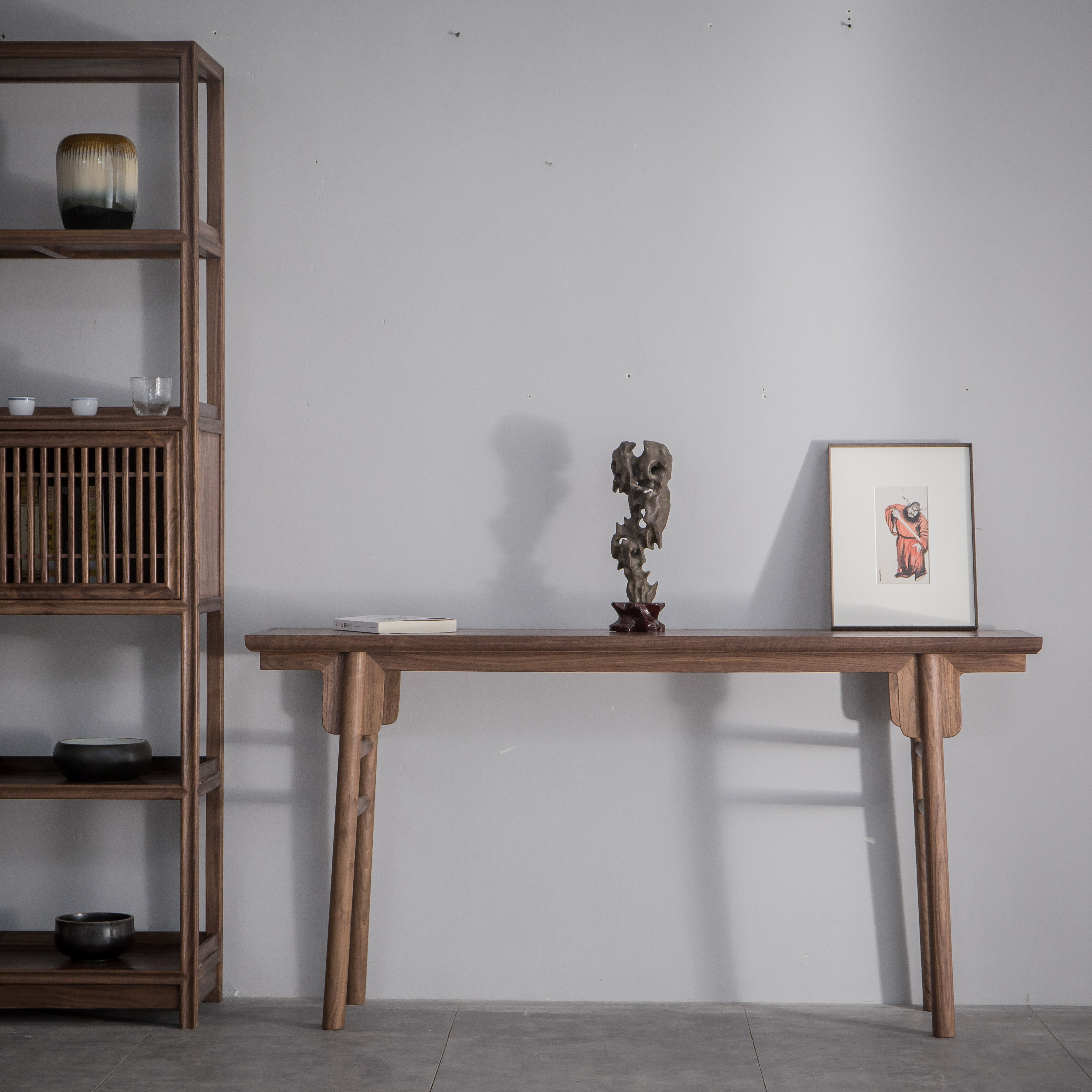 新中式实木条案明式平头案黑胡桃木玄关桌现代节约禅意条几仿古桌