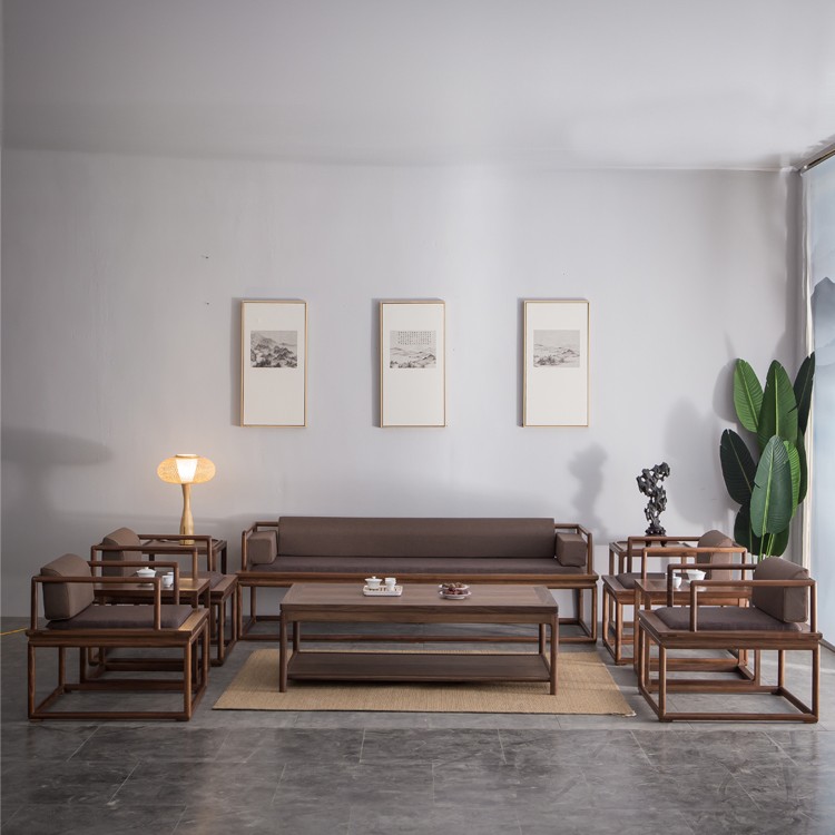 禅意新中式沙发组合实木罗汉床贵妃榻黑胡桃木仿古简约家具小户型