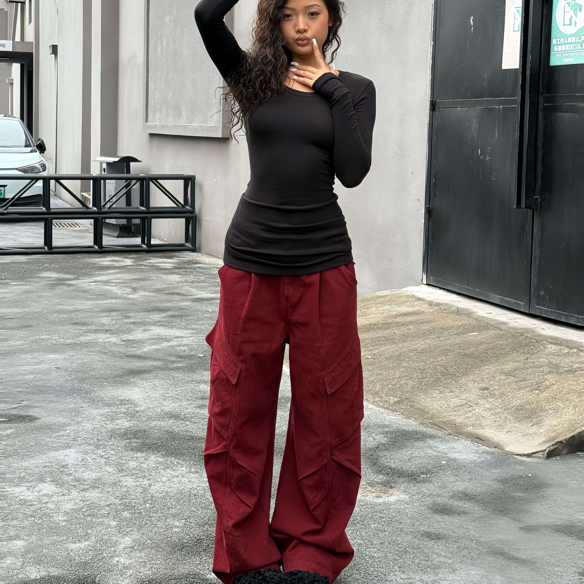 【Fcii】宽松多口袋复古直筒牛仔阔腿裤H4K2364