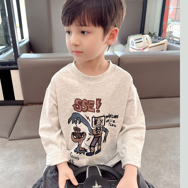巨软糯~男童棉卡通印花长袖T恤2025春季新款儿童百搭上衣打底衫