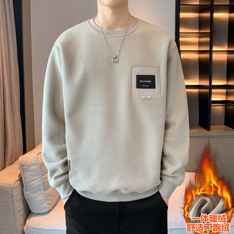 休闲奥粒绒加绒卫衣 时尚贴布男生长袖宽松百搭潮流上衣W967