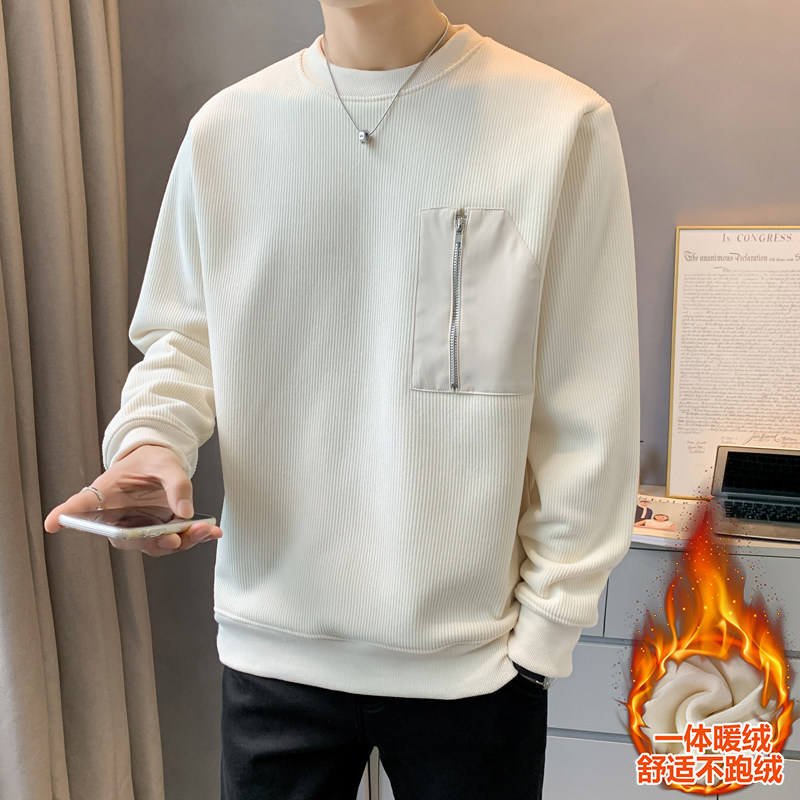 秋季新款休闲奥粒绒加绒卫衣个性口袋长袖男生百搭潮流衣W966