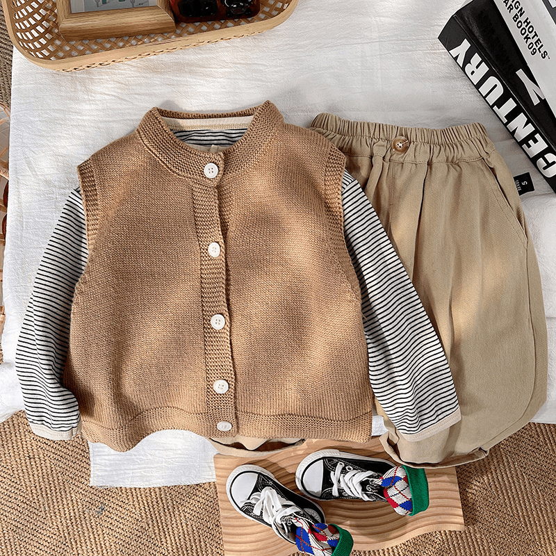 【拉拉】男童秋装三件套男女宝宝洋气儿童日系休闲套装春秋季