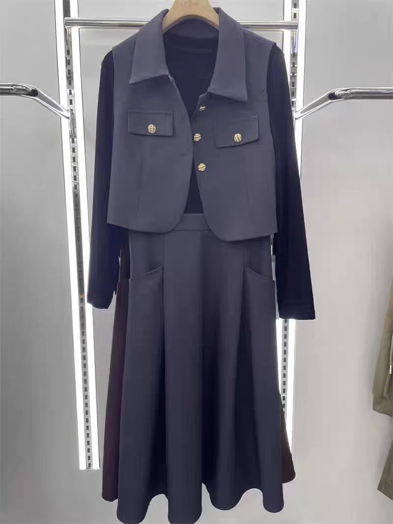 S266【专属】2024秋时尚高级感洋气马甲两件套裙RS-SBZ24CT2409