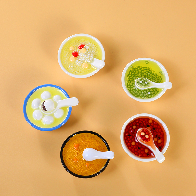 食玩冰箱贴仿真食物3D立体甜品红豆汤绿豆汤小米粥冰箱贴 