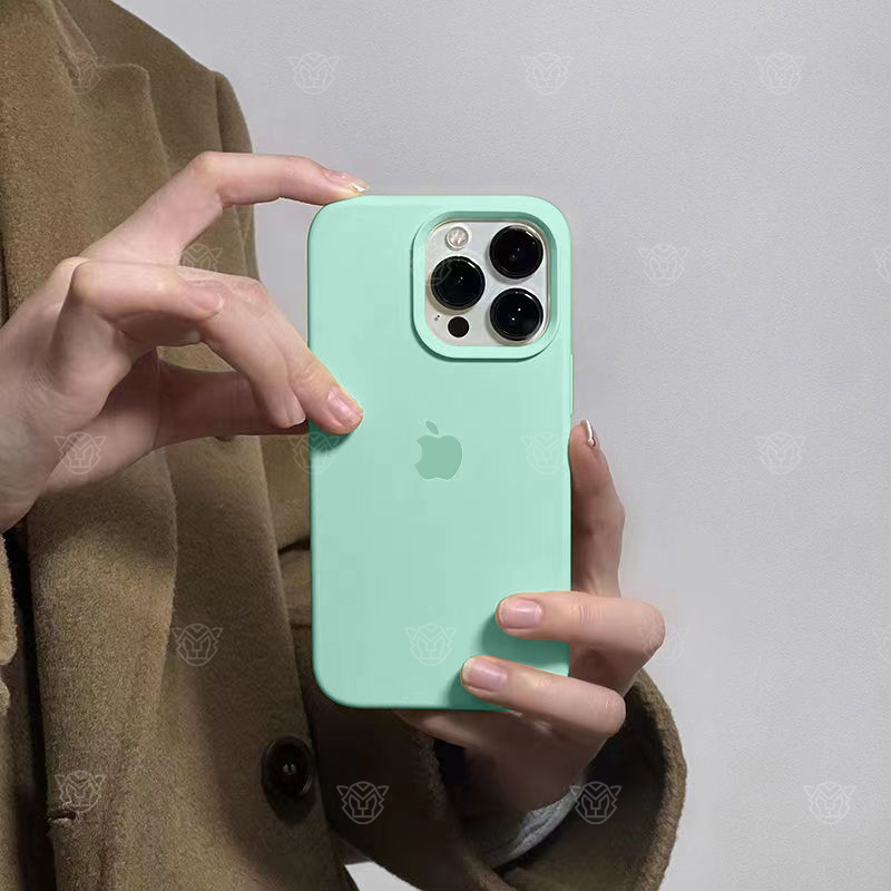 ins淡青色苹果液态硅胶iphone15Promax手机壳14Pro防摔全包保护xs