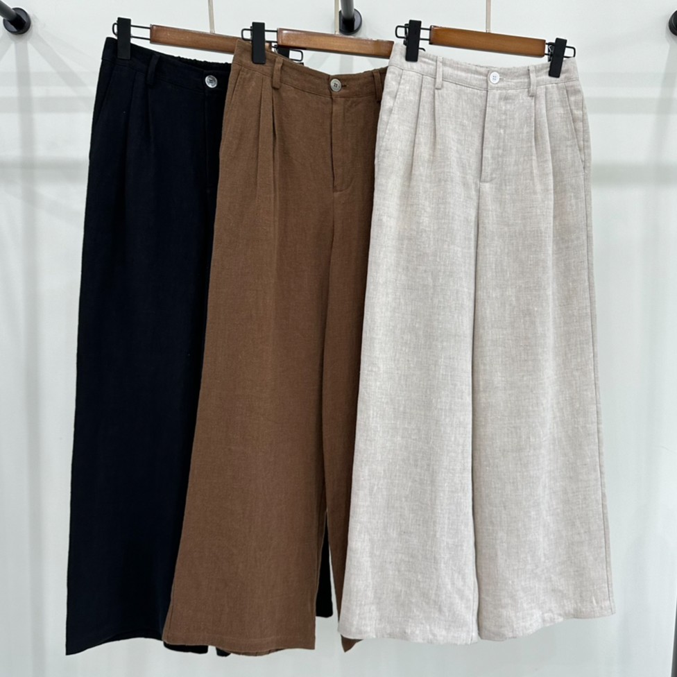 原生态水果酵素洗9支亚麻直筒休闲长裤女显瘦春秋夏阔腿裤子A-517