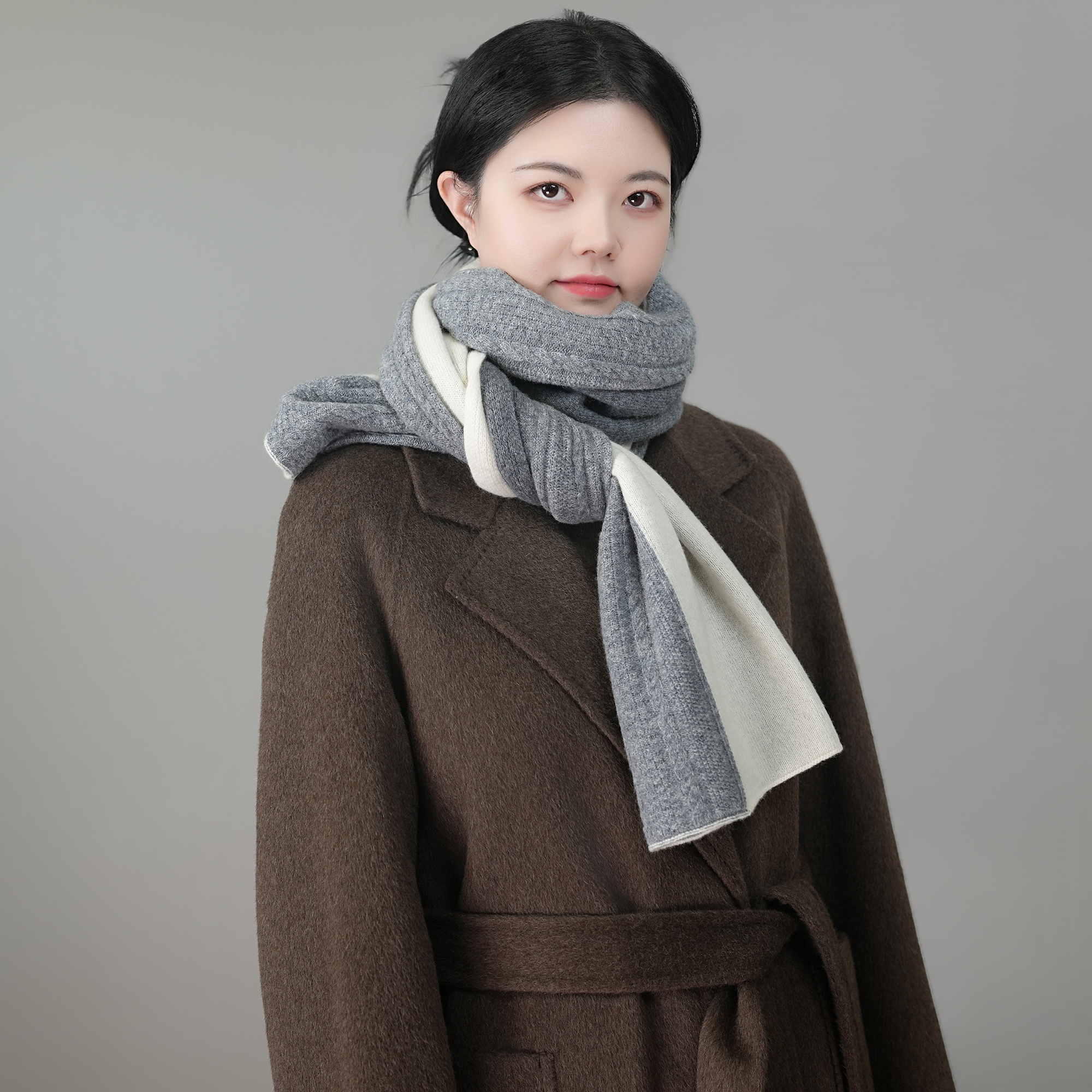 秋冬女式100%羊毛大围巾时尚拼色围脖百搭加厚长款保暖围巾2253