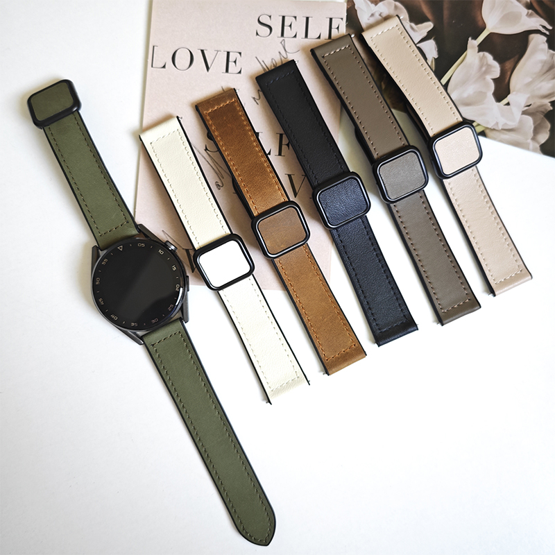 适用华为手表GT5表带GT4真皮疯马纹watch4pro磁吸方扣gt3硅胶贴皮