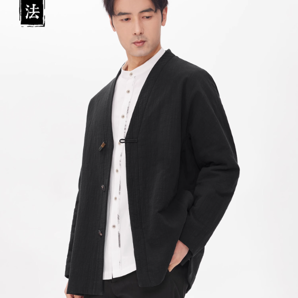 启·法男装春新款全棉交领夹克男外套宽松休闲简约新中式上衣