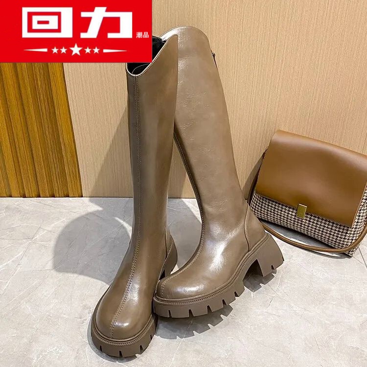 回力潮品女鞋不过膝长筒靴女粗腿适合胖妹妹大筒围女靴百搭骑士靴