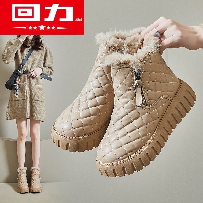回力潮品女鞋加绒高帮女雪地靴女2023冬季新款学生ins韩版保暖休