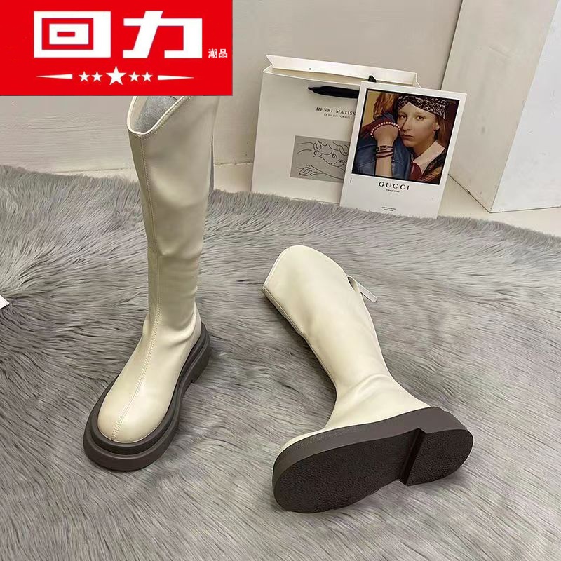 回力潮品女鞋马丁靴女2022新款秋冬长筒靴厚底高筒骑士靴加绒女靴
