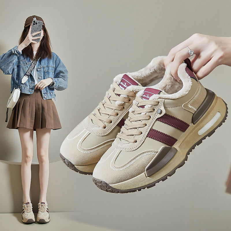 意尓康女鞋2023冬季新款韩版ins加绒老爹鞋女学生保暖运动增高休