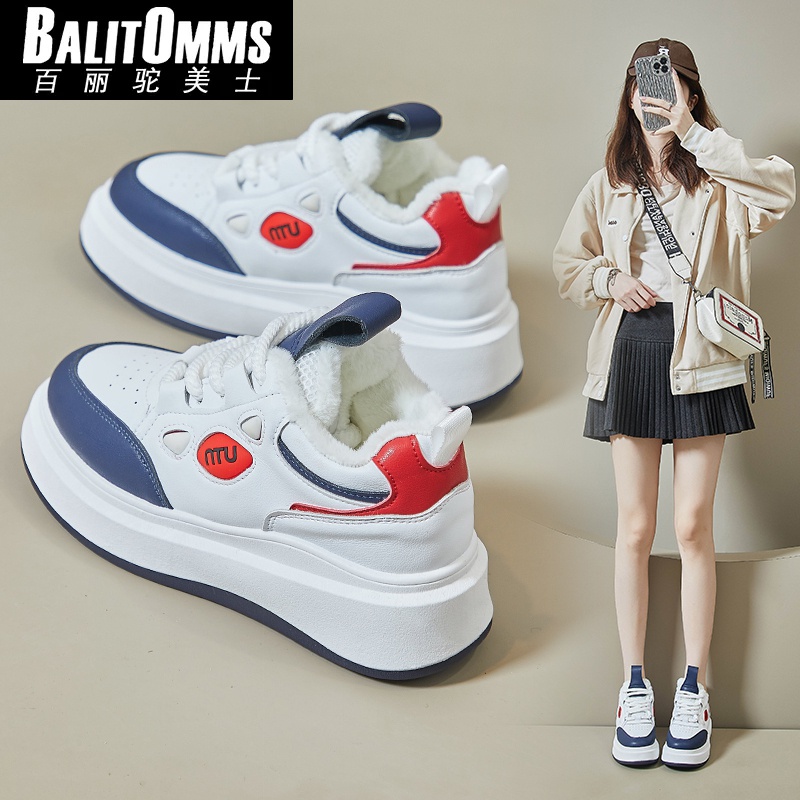 百丽驼美士厚底小白鞋女2024新款冬季小众休闲板鞋网红轻便百搭运