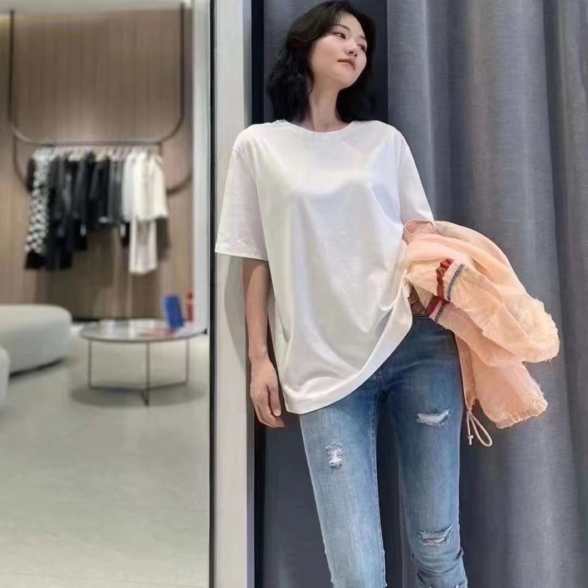 阿家正品活动夏季圆领基础宽松大素面T恤 5300793-1031361-001