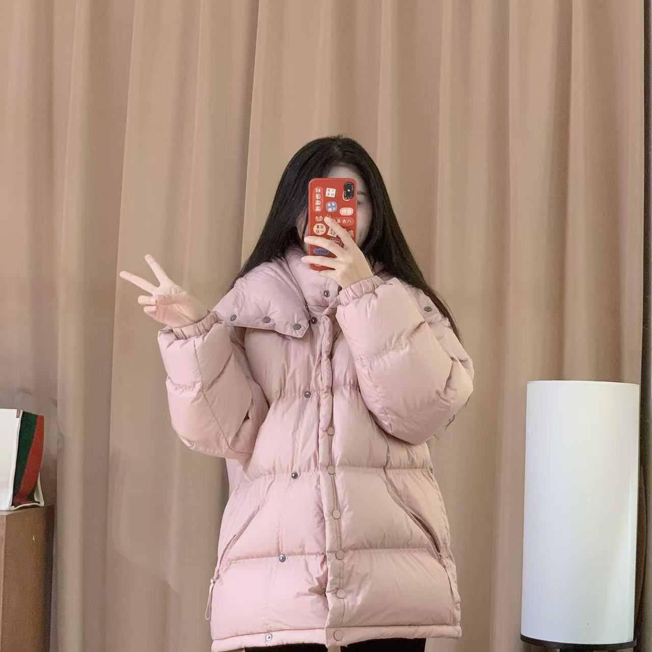 83235余小鱼三色纯色排扣斜口袋拉链过冬休闲时尚一手长冬羽绒服
