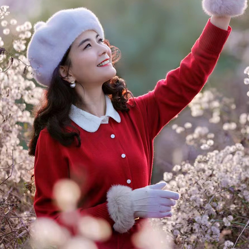 【红姐定制】小香风时尚翻领开衫百搭叠穿狗牙花边翻领打底衫娃娃领