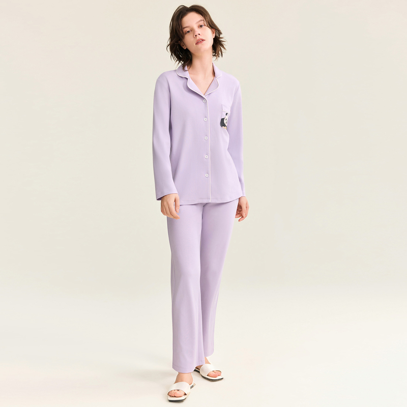 爱美丽居家熊猫慢慢II代翻领开衫套装女士舒适睡衣女套装IM46BTQ2