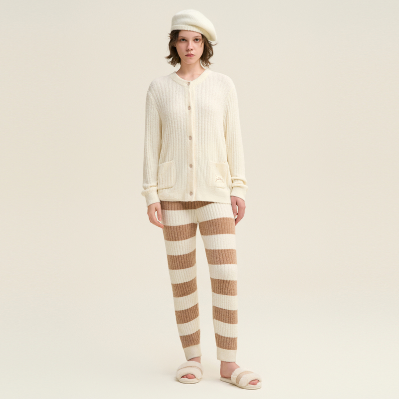 爱美丽德文撸猫绒-罗纹圆领开衫长袖上衣长裤套装IM46BUA1