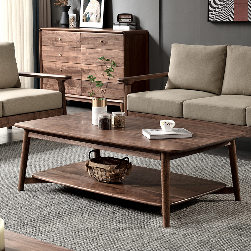 北欧现代简约黑胡桃木茶几边几角几