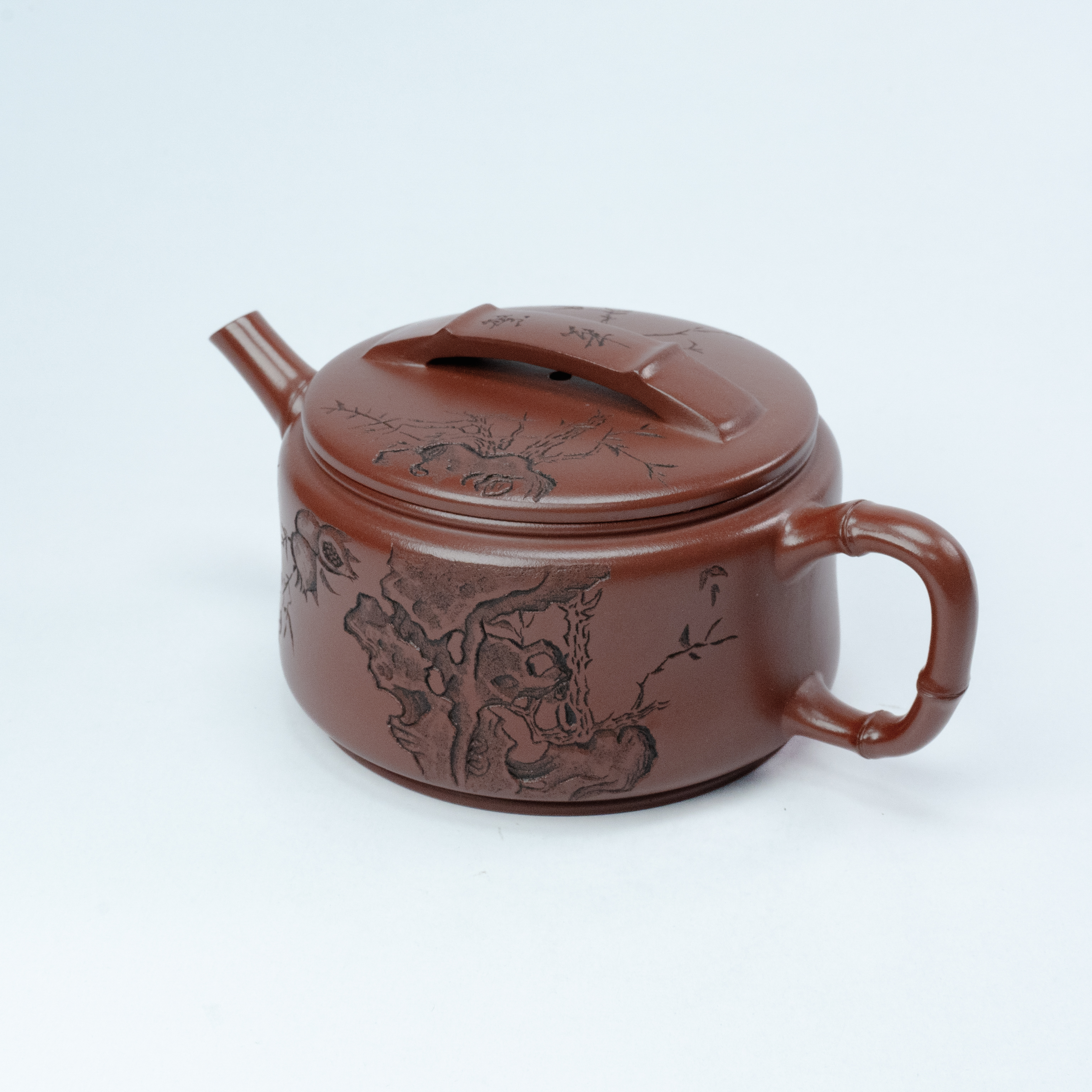 ZYZ—3027宜兴紫砂壶原矿红皮龙刻绘石榴红汉瓦250CC