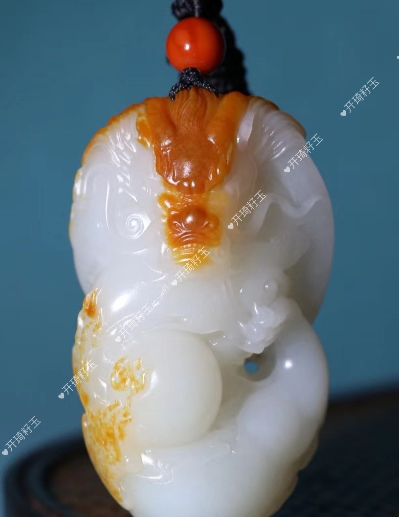 独子红皮洒金皮鸿运当头 龙腾盛世 和田玉白玉 红皮白肉